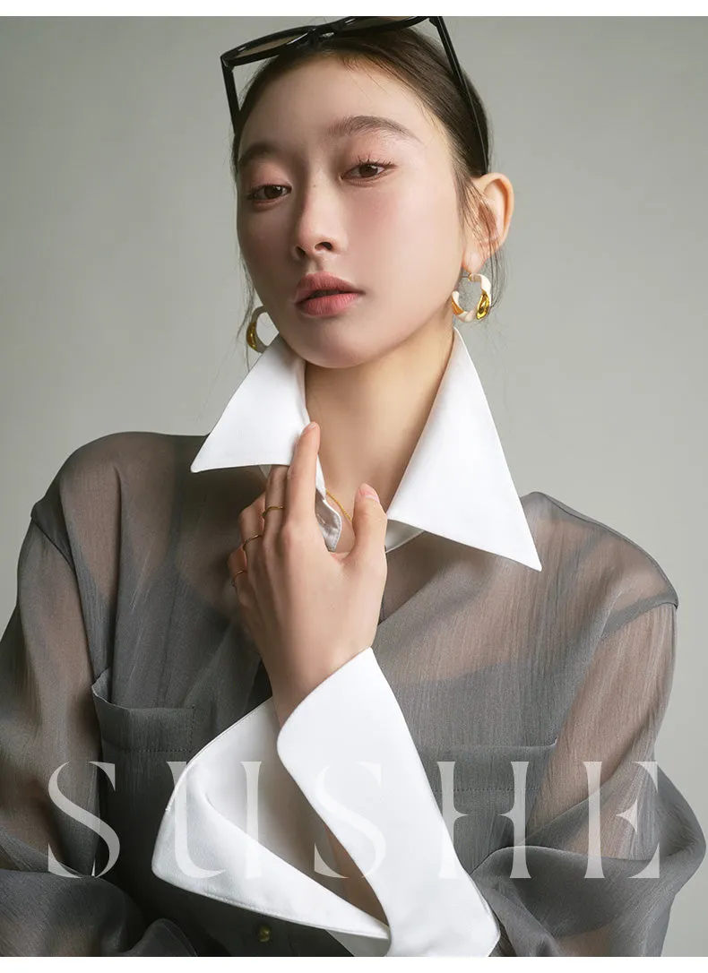 SUSHE  2023 early spring gray retro loose shirt - Cariyt