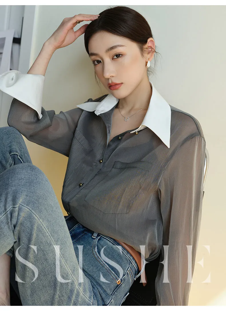 SUSHE  2023 early spring gray retro loose shirt - Cariyt