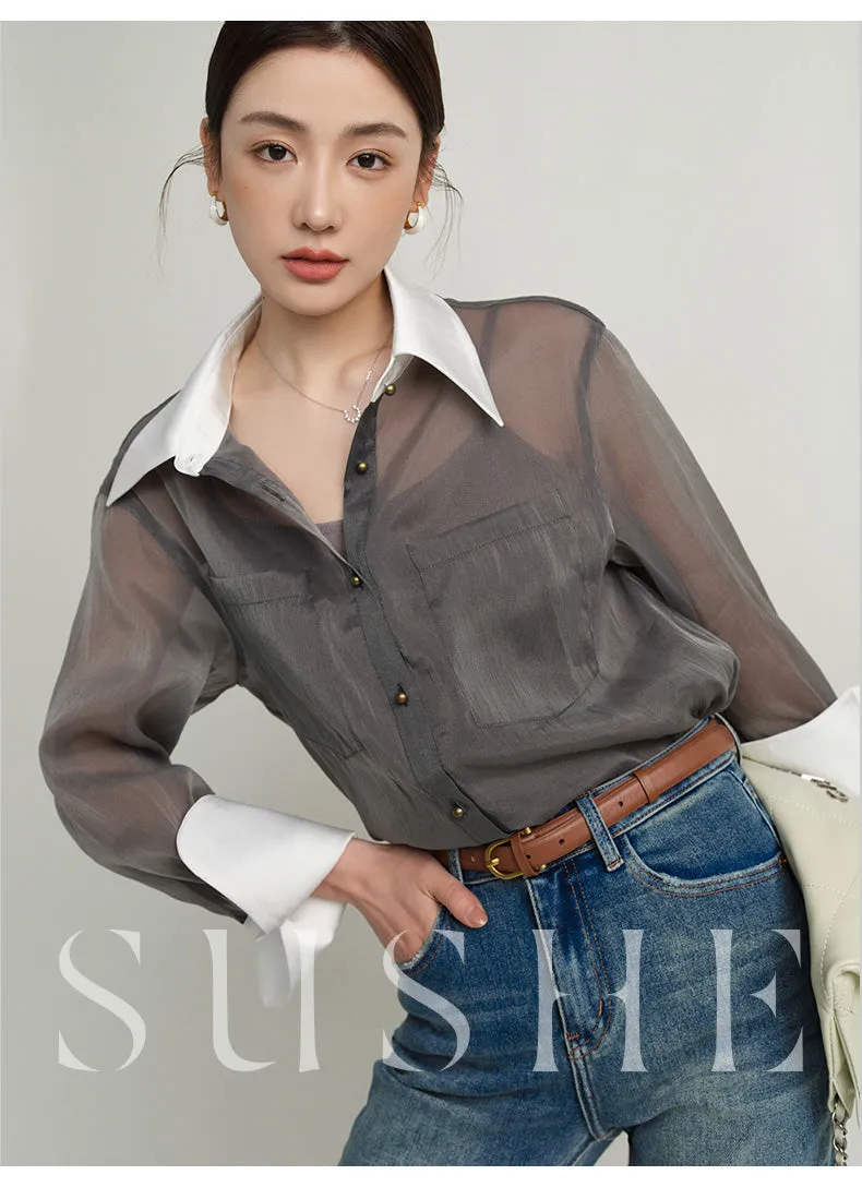 SUSHE  2023 early spring gray retro loose shirt - Cariyt