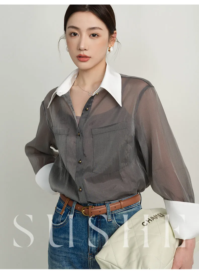 SUSHE  2023 early spring gray retro loose shirt - Cariyt