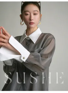SUSHE  2023 early spring gray retro loose shirt - Cariyt