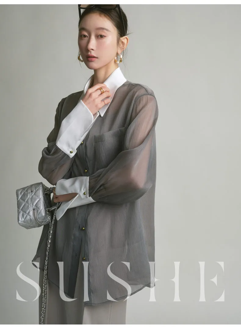 SUSHE  2023 early spring gray retro loose shirt - Cariyt