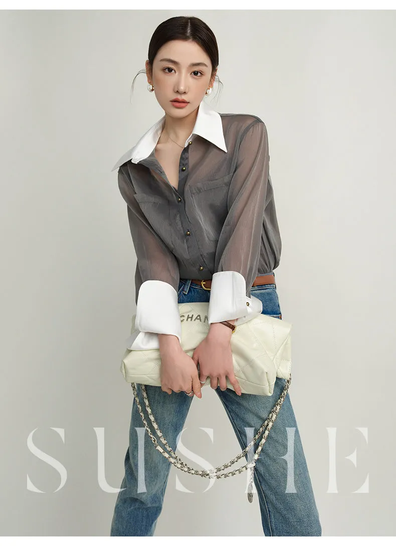 SUSHE  2023 early spring gray retro loose shirt - Cariyt