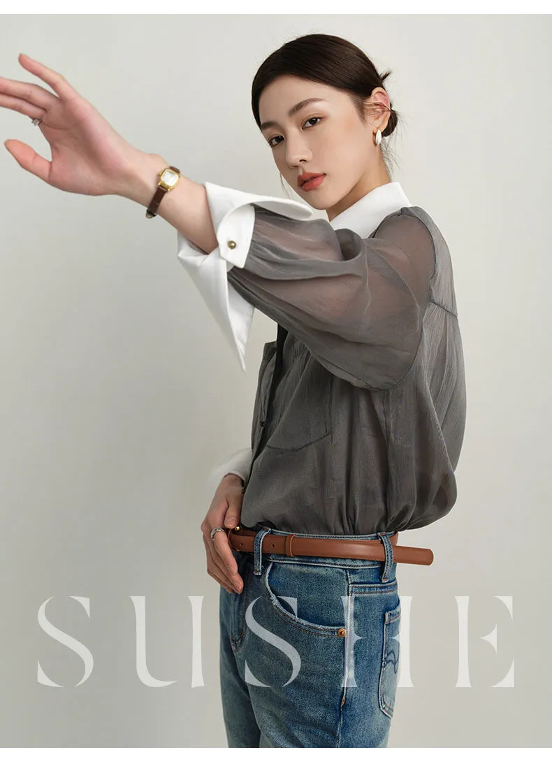 SUSHE  2023 early spring gray retro loose shirt - Cariyt