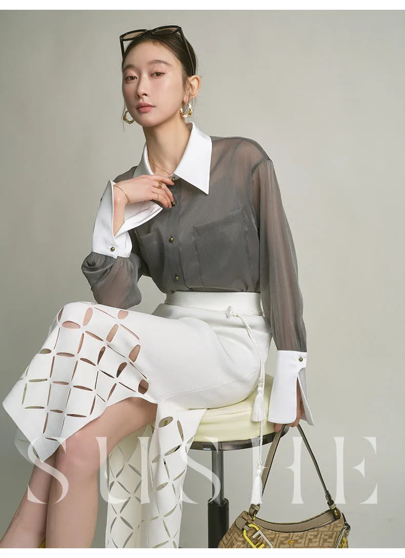SUSHE  2023 early spring gray retro loose shirt - Cariyt