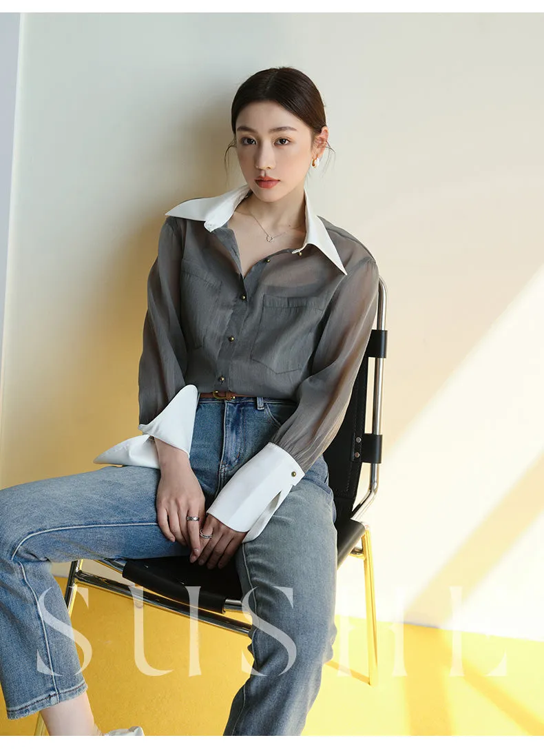 SUSHE  2023 early spring gray retro loose shirt - Cariyt