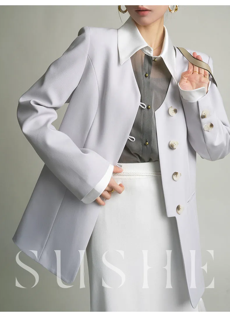 SUSHE  2023 early spring gray retro loose shirt - Cariyt