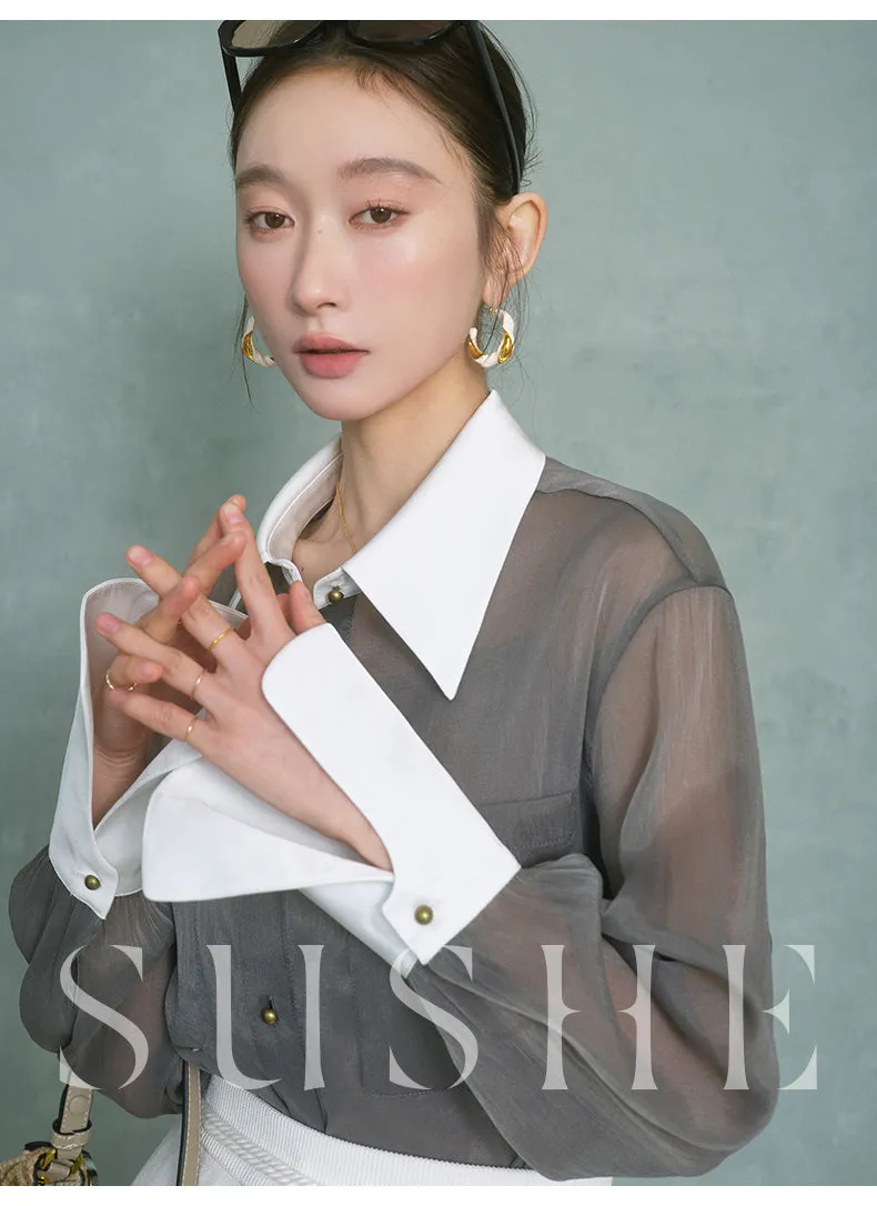 SUSHE  2023 early spring gray retro loose shirt - Cariyt
