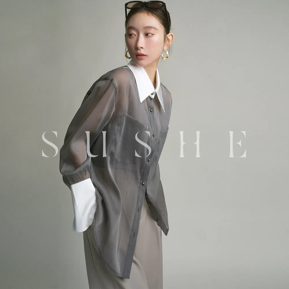 SUSHE  2023 early spring gray retro loose shirt - Cariyt