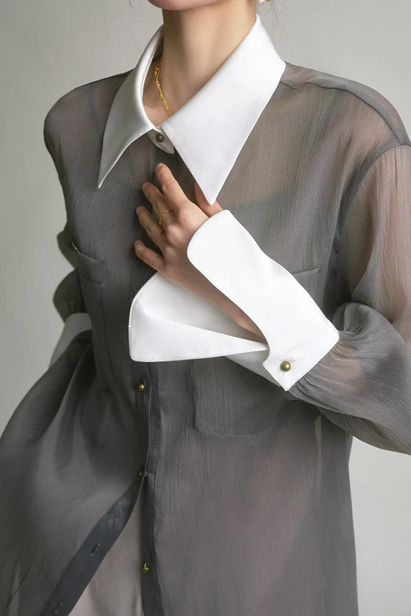 SUSHE  2023 early spring gray retro loose shirt - Cariyt