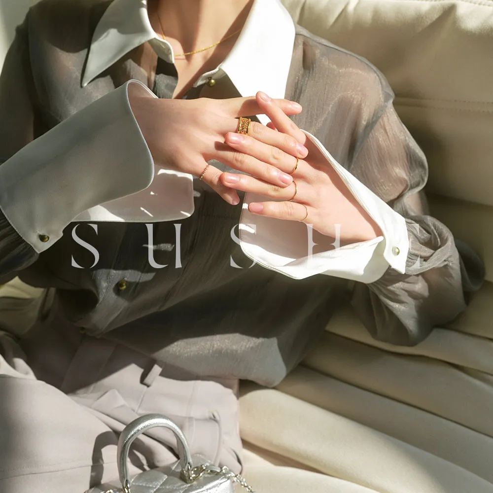 SUSHE  2023 early spring gray retro loose shirt - Cariyt