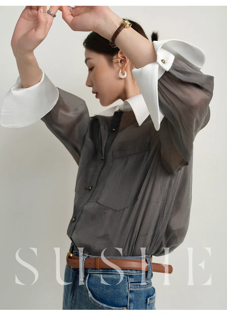 SUSHE  2023 early spring gray retro loose shirt - Cariyt