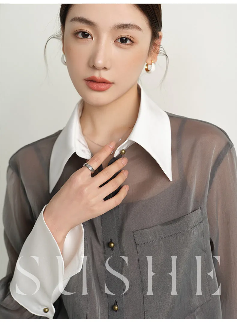 SUSHE  2023 early spring gray retro loose shirt - Cariyt