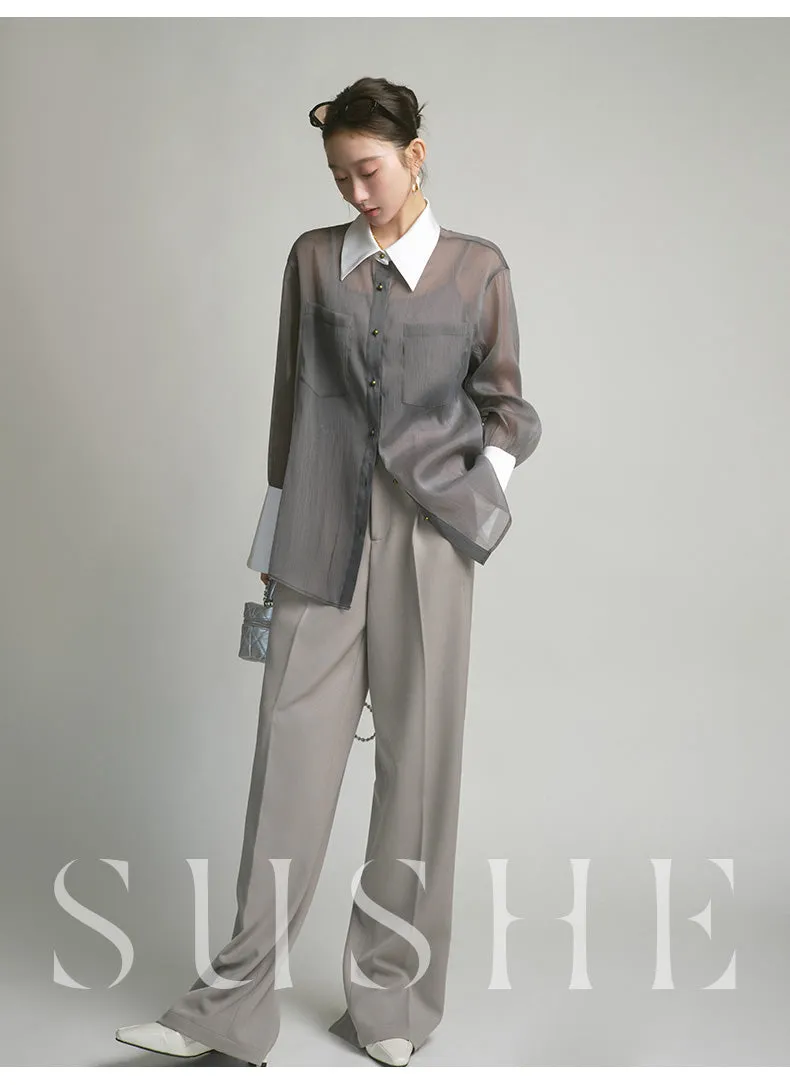 SUSHE  2023 early spring gray retro loose shirt - Cariyt