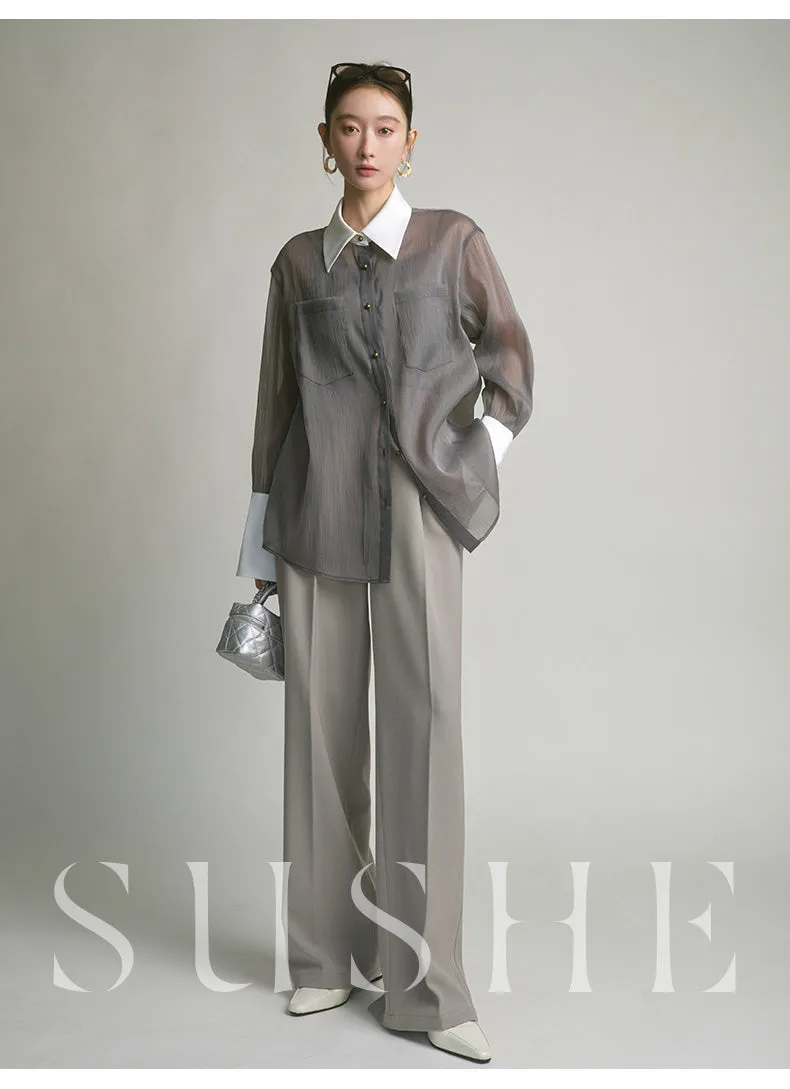 SUSHE  2023 early spring gray retro loose shirt - Cariyt