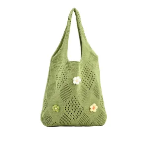 UAKISS  - Cute Large Capacity Tote Handbag Trendy Wool Flower Shoulder Bag for Teenage Girls Fashion Student Top-handle Bag