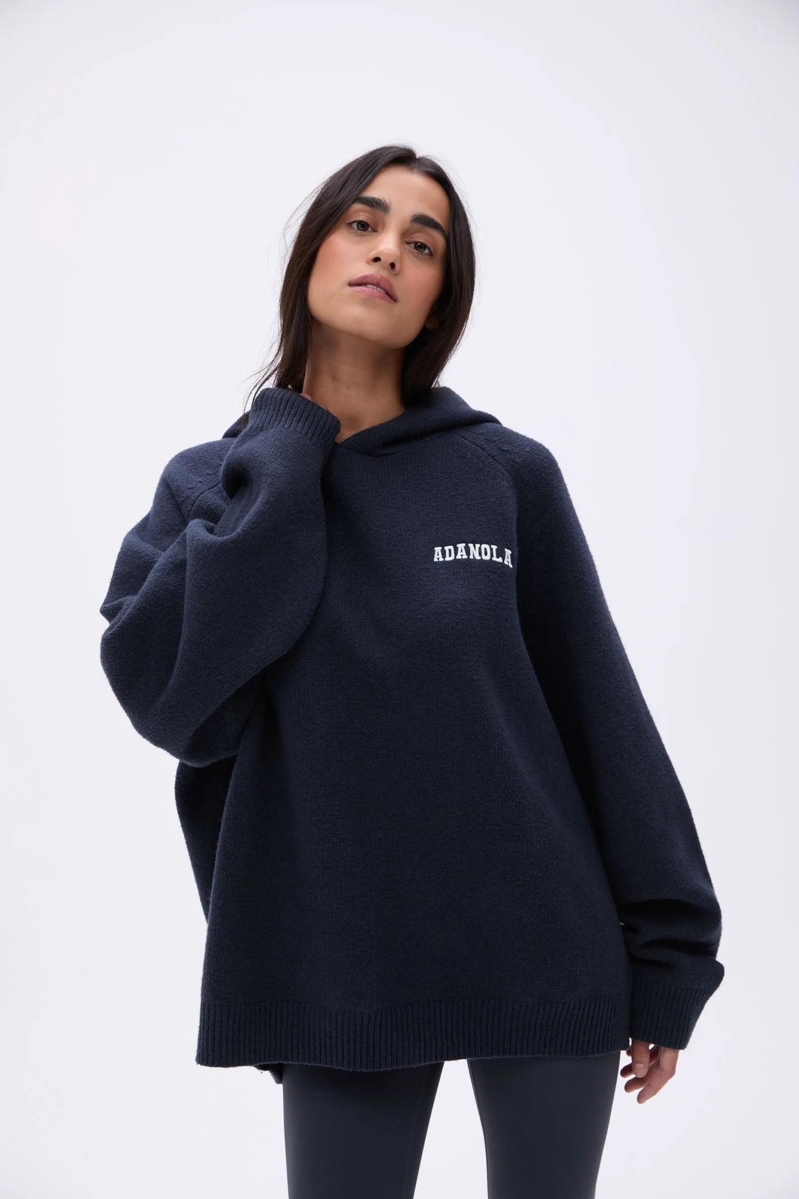 Deep Midnight Blue/Cream Varsity Oversized Knit Hoodie