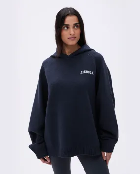 Deep Midnight Blue/Cream Varsity Oversized Knit Hoodie