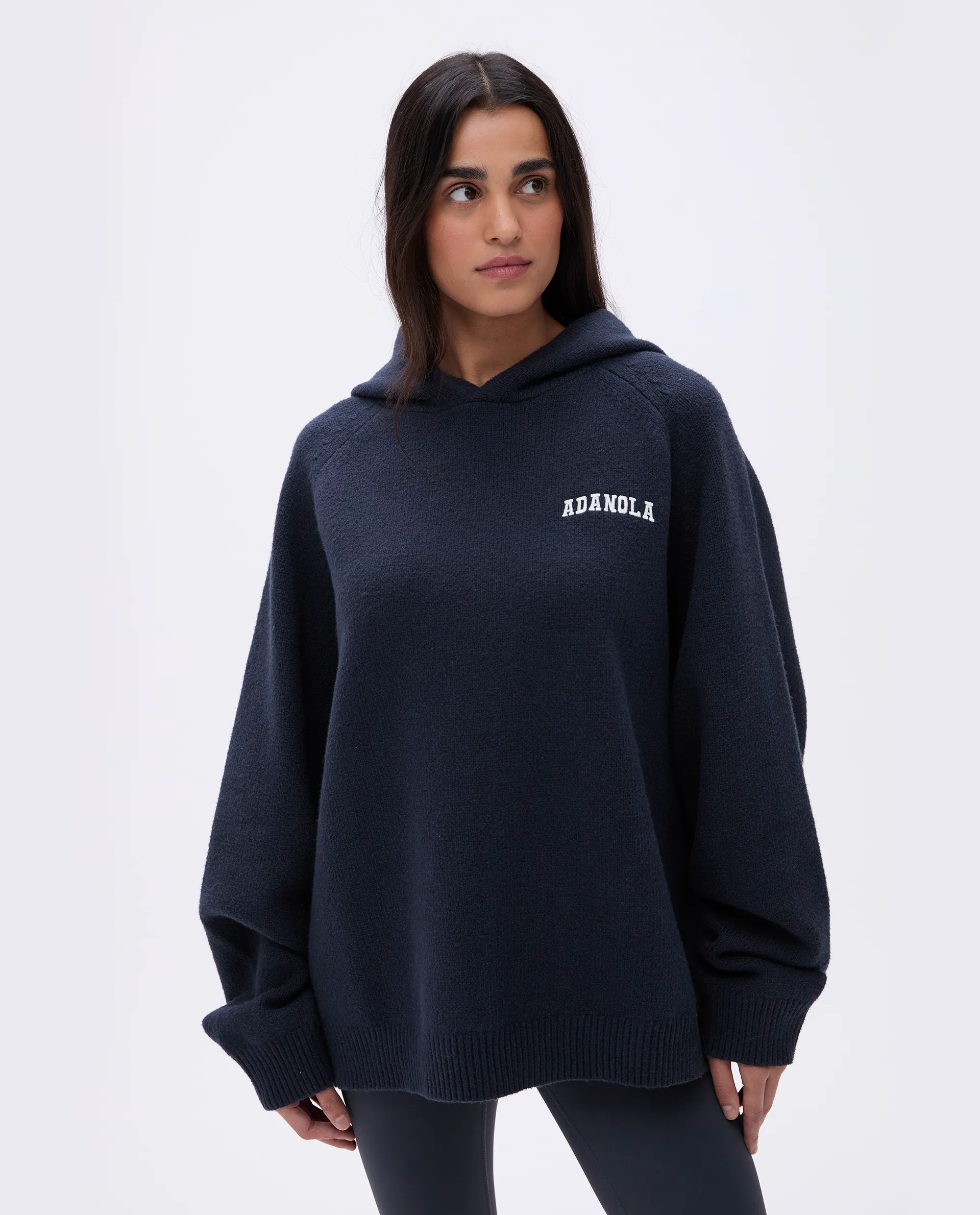 Deep Midnight Blue/Cream Varsity Oversized Knit Hoodie