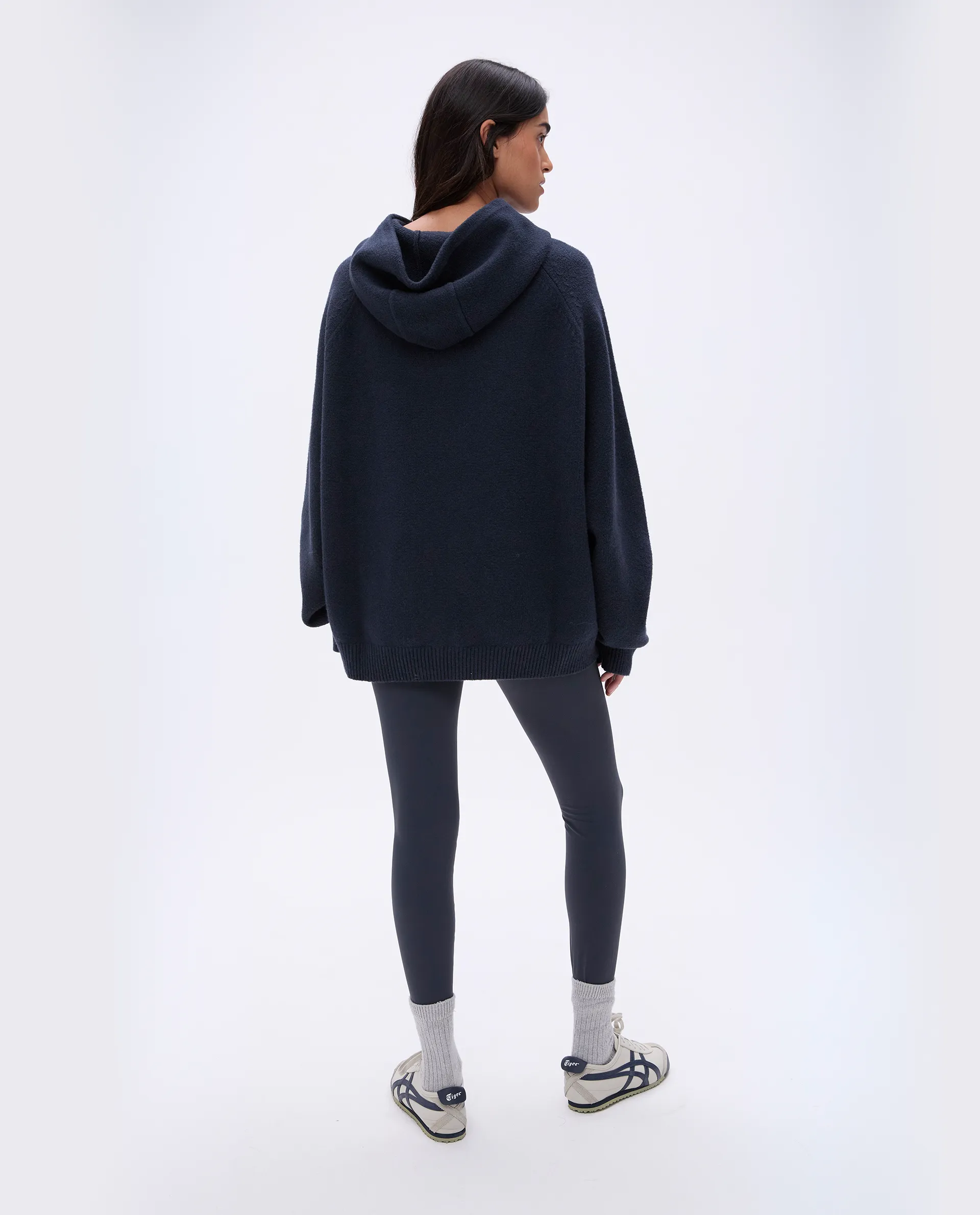 Deep Midnight Blue/Cream Varsity Oversized Knit Hoodie