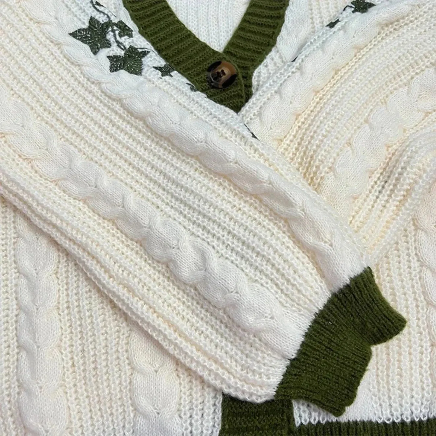 Vintage Charm Button-Down Green Cable Knit Sweater