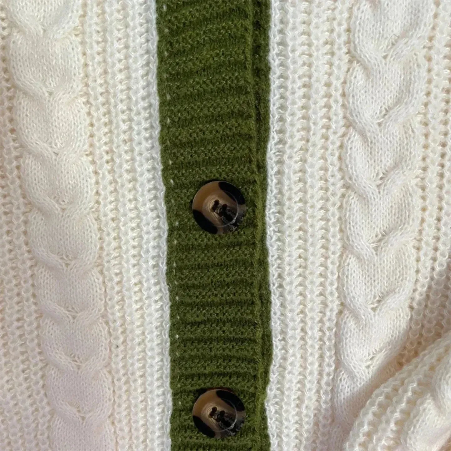 Vintage Charm Button-Down Green Cable Knit Sweater
