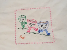 Vintage Style Kitchen Towel Embroidered Dancing Cups | stitchywoman.net