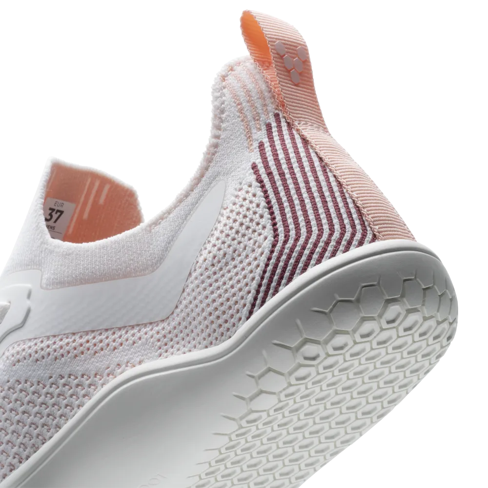 Womens White/Peach Melba Vivobarefoot Primus Lite Knit Athletic Shoes