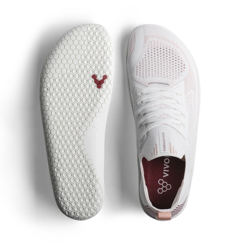 Womens White/Peach Melba Vivobarefoot Primus Lite Knit Athletic Shoes
