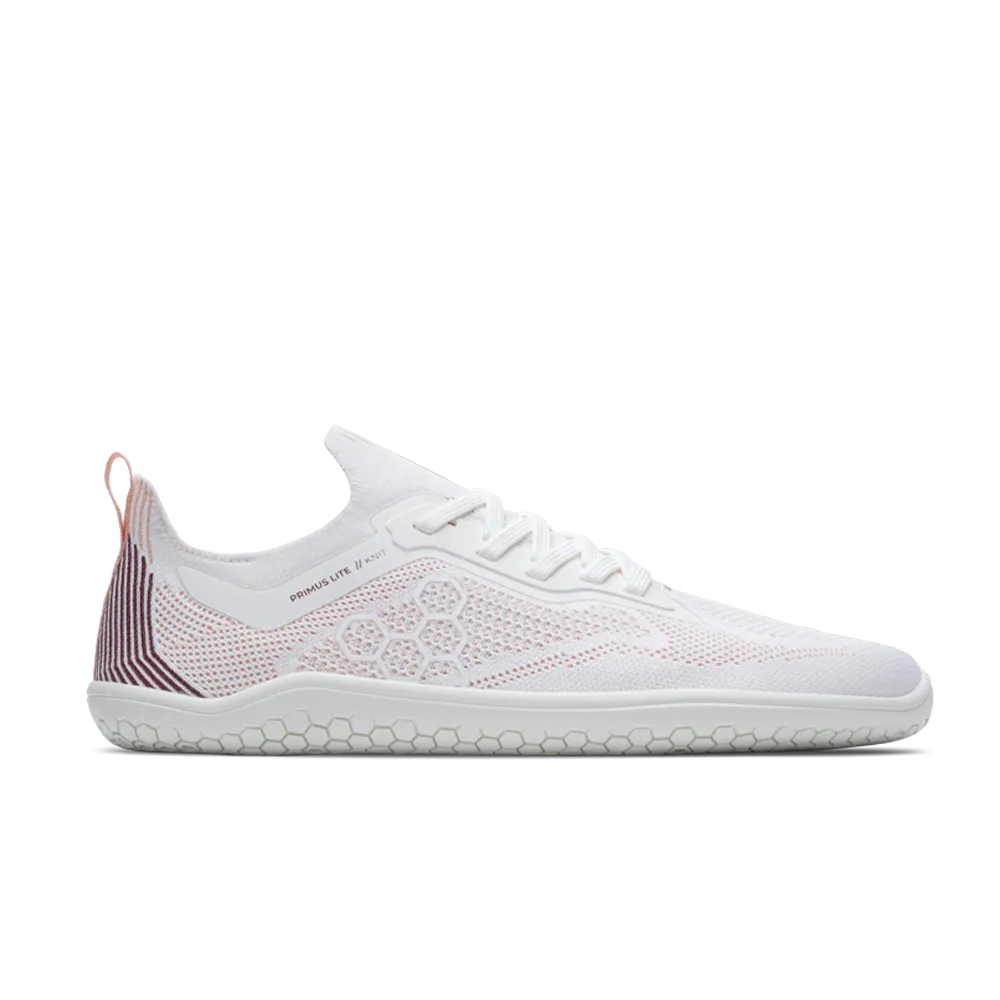 Womens White/Peach Melba Vivobarefoot Primus Lite Knit Athletic Shoes