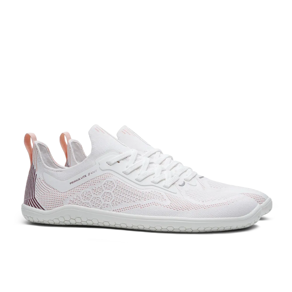 Womens White/Peach Melba Vivobarefoot Primus Lite Knit Athletic Shoes
