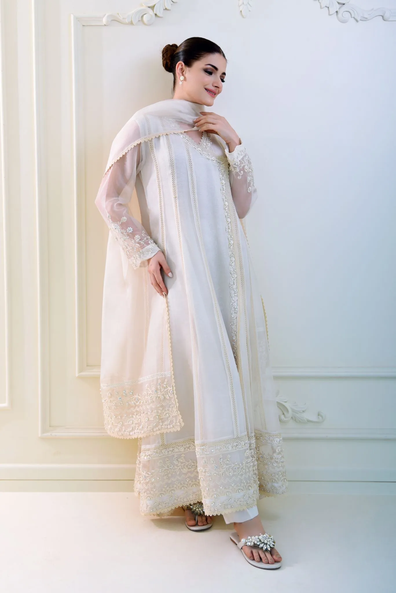 White embroidered angrakha