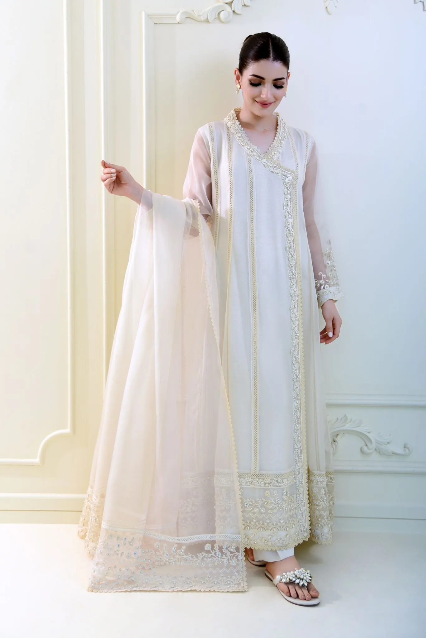 White embroidered angrakha