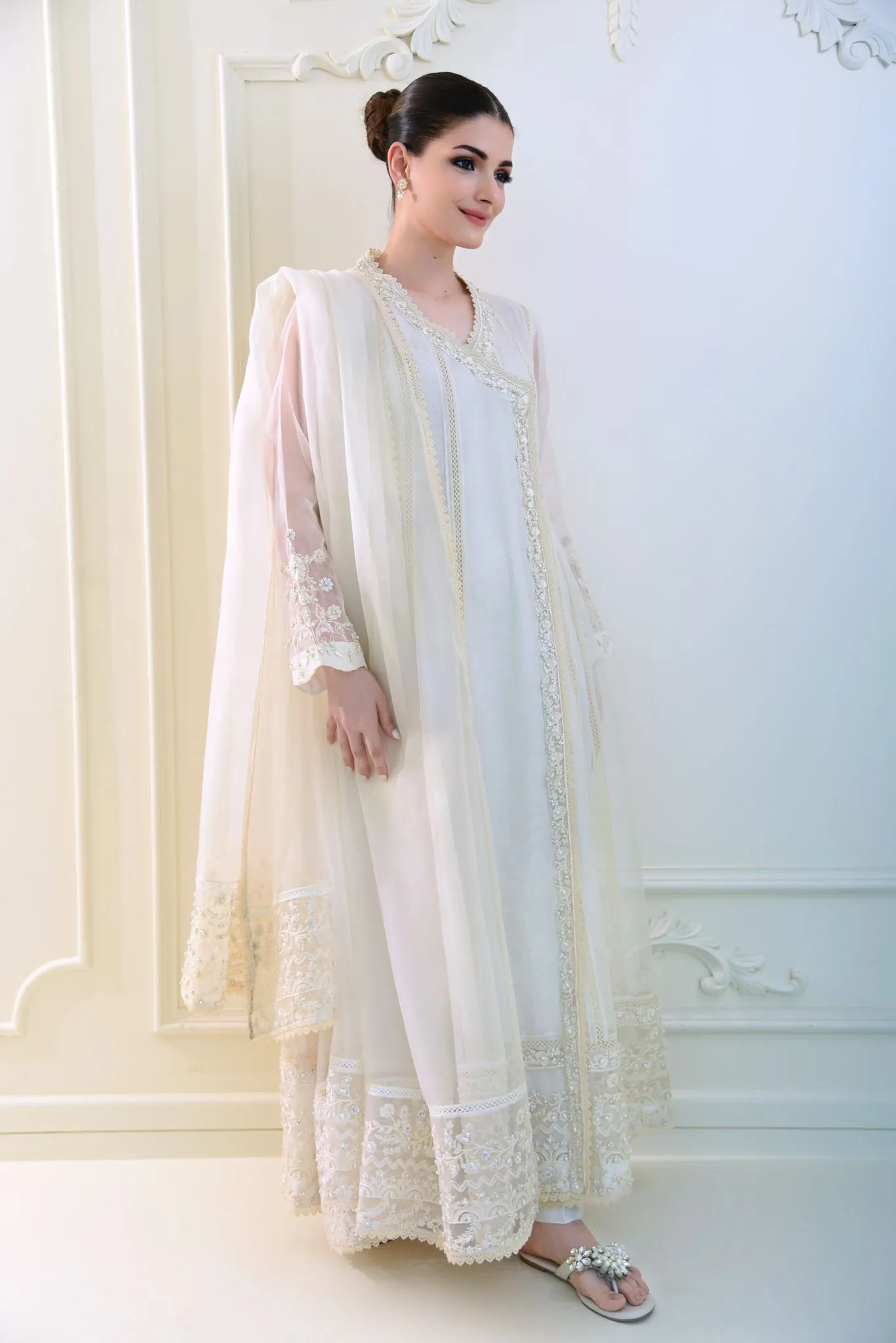 White embroidered angrakha