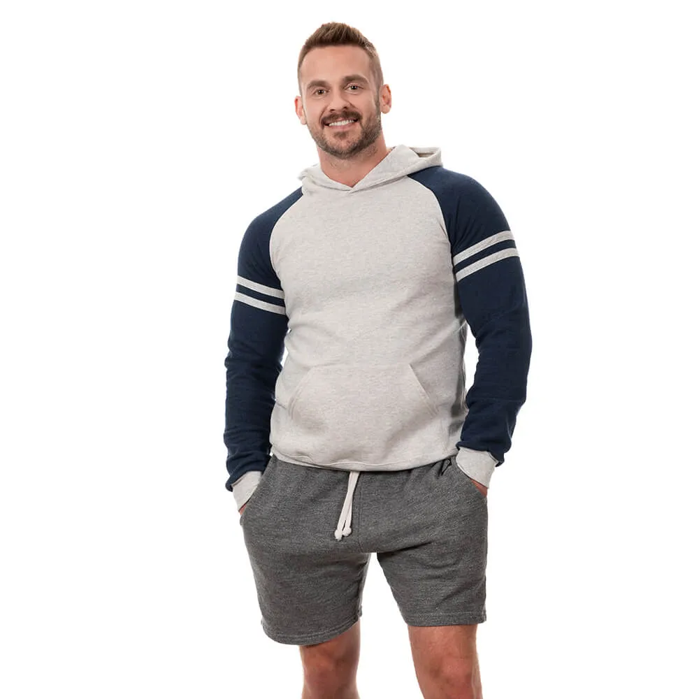 White Heather & Navy Varsity Stripe Popover Hoodie